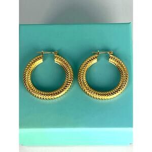 Napier Gold Tone Vintage Hoop Earrings Classic Retro Style